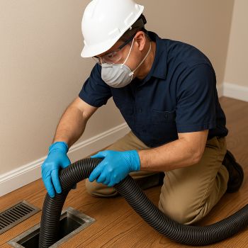 Professional air duct cleaning technician in Amherst